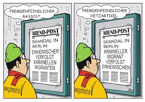 Cartoon: Sichtweisen (medium) by JotKa tagged migration,ansichten,gesellschaft,parteien,justiz,medien,migration,ansichten,gesellschaft,parteien,justiz,medien