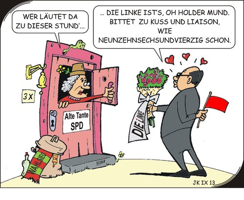 Cartoon: Sirenengesang (medium) by JotKa tagged falle,sirenen,verlieren,sieger,einheitspartei,ddr,sed,linke,grüne,spd,cdu,rotrotgrün,rotgrün,r2g,koalitionsbündnis,bundestagswahl