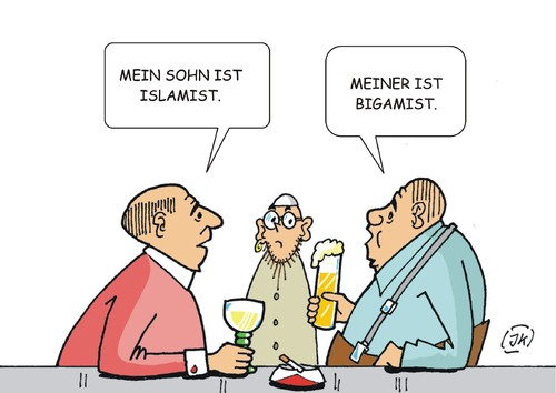 Cartoon: Söhne (medium) by JotKa tagged söhne,sohn,vater,väter,männer,kinder,sorgen,islamist,bigamist,wein,bier,kneipe,gespräche,stammtisch,brille,ohrring,hosenträger,söhne,sohn,vater,väter,männer,kinder,sorgen,islamist,bigamist,wein,bier,kneipe,gespräche,stammtisch,brille,ohrring,hosenträger