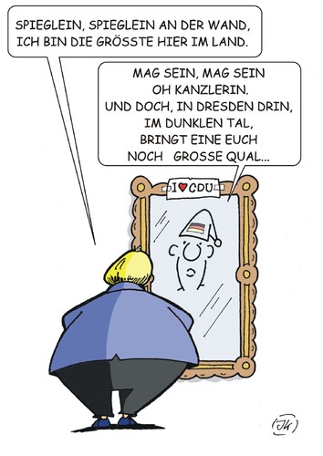 Cartoon: Spieglein (medium) by JotKa tagged politikverdossenheit,dresden,montagsdemo,hooligans,rechtsradikale,islamkritisch,islamismus,proteste,pedida,bachmann,oertel,gespräche,spd,gabriel,cdu,merkel