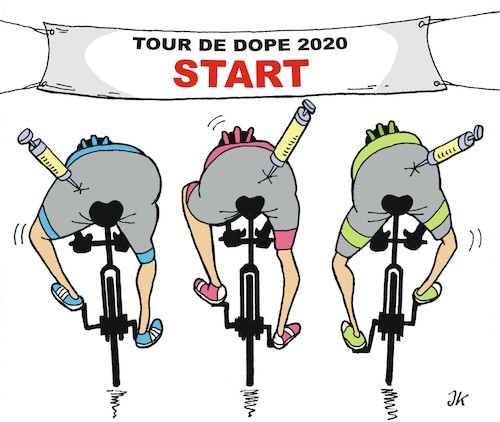 Cartoon: Tour De Dope 2020 (medium) by JotKa tagged sport,radsport,radrennen,tour,de,france,doping,medien,finanzen,geschäfte,sport,radsport,radrennen,tour,de,france,doping,medien,finanzen,geschäfte