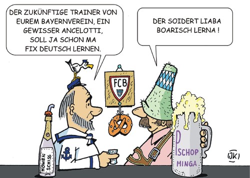 Cartoon: Trainerwechsel (medium) by JotKa tagged fußball,bundesliga,trainer,fc,bayern,fcb,pep,ancelotti,fußball,bundesliga,trainer,fc,bayern,fcb,pep,ancelotti