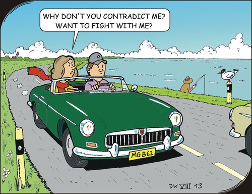 Cartoon: Trip (medium) by JotKa tagged relationships,road,trip,misunderstanding,passenger,sea,coastal,problems,friendship,marriage,1962,mg,car,classic,sports,swinging,sixties,british