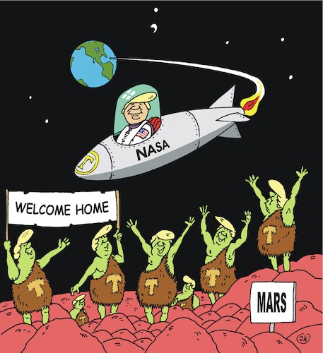 Cartoon: Trump fliegt zum Mars (medium) by JotKa tagged donald,trump,mars,mond,erde,weltraum,raumfahrt,nasa,forschung,technik,rakete,grüne,männchen,marsmenschen,willkommen,heimat,heimweh,donald,trump,mars,mond,erde,weltraum,raumfahrt,nasa,forschung,technik,rakete,grüne,männchen,marsmenschen,willkommen,heimat,heimweh