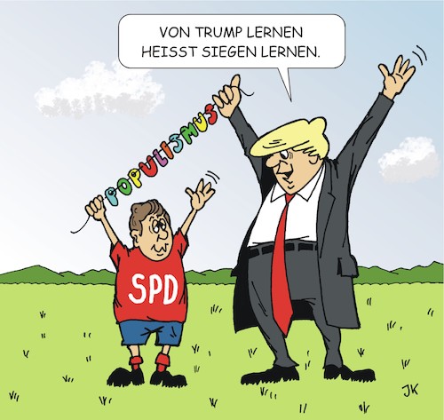 Cartoon: TRUMPKEVIN (medium) by JotKa tagged trump,kevin,kühnert,spd,populismus,sozialismus,enteignung,verstaatlichung,kommunismus,trump,kevin,kühnert,spd,populismus,sozialismus,enteignung,verstaatlichung,kommunismus