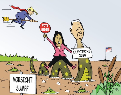 Cartoon: US Wahlkampfreden 4 (medium) by JotKa tagged us,wahlen,joe,biden,donald,trump,demokraten,republikaner,white,house,elections,kamala,harris,loch,ness,monster,sumpf,politik,politiker,us,wahlen,joe,biden,donald,trump,demokraten,republikaner,white,house,elections,kamala,harris,loch,ness,monster,sumpf,politik,politiker