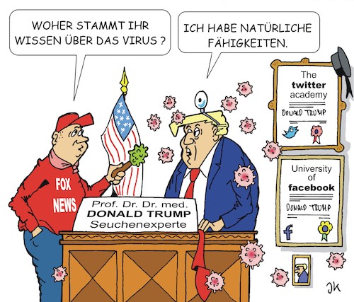 Cartoon: VIRUSTRUMP (medium) by JotKa tagged donald,trump,präsident,usa,white,house,washington,gesundheit,experte,virologe,seuchen,bekämpfung,twitter,facbook,fox,new,politiker,donald,trump,präsident,usa,white,house,washington,gesundheit,experte,virologe,seuchen,bekämpfung,twitter,facbook,fox,new,politiker