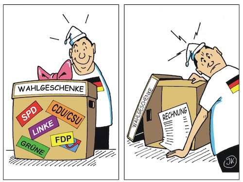 Cartoon: Wahlgeschenke (medium) by JotKa tagged wahlen,wahlgeschenke,wahlversprechen,rechnung,steuern,steuergelder,parteien,politiker,bürger,steuerzahler,demokratie,bundestagswahl,2017,spd,cdu,csu,die,grünen,linken,fdp,afd,wahlen,wahlgeschenke,wahlversprechen,rechnung,steuern,steuergelder,parteien,politiker,bürger,steuerzahler,demokratie,bundestagswahl,2017,spd,cdu,csu,die,grünen,linken,fdp,afd