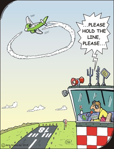 Cartoon: Warteschleife - Holding (medium) by JotKa tagged leisure,sun,windsock,hold,runway,airport,controller,traffic,air,tower,pilots,airline,travel,holiday,flying,aviation,freizeit,sonne,windsack,warteschleife,flughafen,landebahn,fluglotse,kontrollturm,piloten,flugzeug,reisen,urlaub,fliegen,luftfahrt