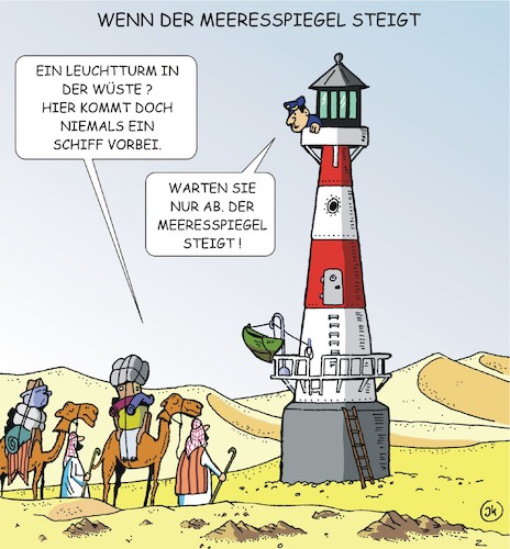 Cartoon: Wenn der Meeresspiegel steigt (medium) by JotKa tagged natur,umwelt,klima,klimawandel,erderwärmung,meeresspiegel,wüste,kamele,beduinen,leuchtturm,leuchtturmwärter,umweltschutz,mensch,natur,umwelt,klima,klimawandel,erderwärmung,meeresspiegel,wüste,kamele,beduinen,leuchtturm,leuchtturmwärter,umweltschutz,mensch