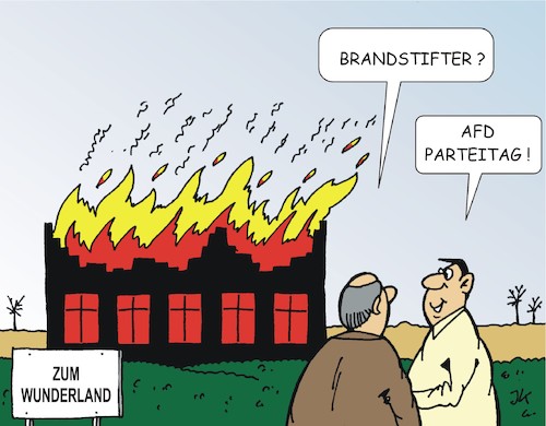 Cartoon: Wenn die Hütte brennt (medium) by JotKa tagged afd,alternative,für,deutschland,spaltung,politik,parteitag,der,flügel,rechtsradikale,meuthen,gauland,wunderland,feuer,afd,alternative,für,deutschland,spaltung,politik,parteitag,der,flügel,rechtsradikale,meuthen,gauland,wunderland,feuer