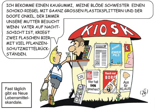 Cartoon: Wenn Kinder shoppen (medium) by JotKa tagged lebensmittel,lebensmittelskandale,nahrungsmittel,natur,ernährung,essen,trinken,pflanzen,gifte,mensch,umwelt,bruder,schwester,onkel,mutter,vater,kiosk,krankheiten,verunreinigungen,bier,schoko,riegel,lebensmittel,lebensmittelskandale,nahrungsmittel,natur,ernährung,essen,trinken,pflanzen,gifte,mensch,umwelt,bruder,schwester,onkel,mutter,vater,kiosk,krankheiten,verunreinigungen,bier,schoko,riegel