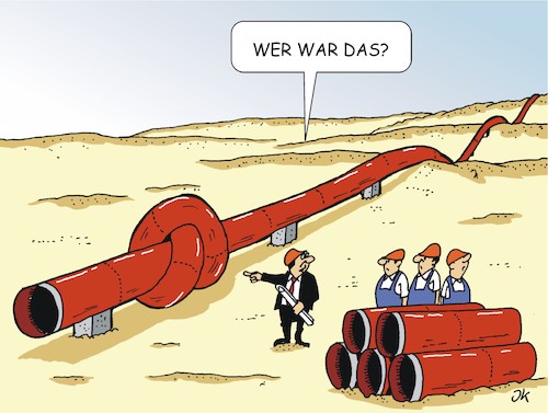 Cartoon: Wer war das? (medium) by JotKa tagged pipeline,oel,wüste,energie,arbeiter,wirtschaft,mineralstoffe,handel,pipeline,oel,wüste,energie,arbeiter,wirtschaft,mineralstoffe,handel