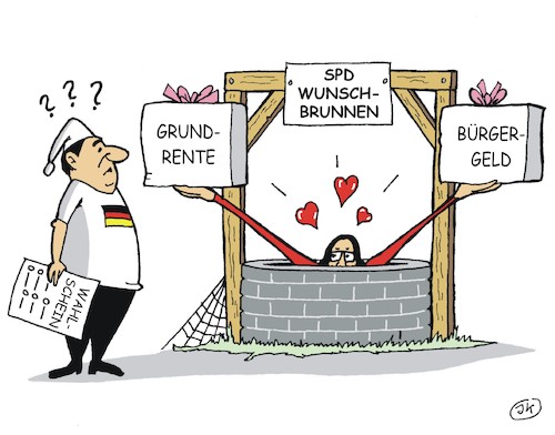 Cartoon: Wunschbrunnen (medium) by JotKa tagged wunschbrunnen,wahlen,landtagswahlen,bürgerschaftswahler,wahlversprechen,rente,grundrente,harz,bürgergeld,spd,schulden,umfragewerte,parteien,poltiker,wunschbrunnen,wahlen,landtagswahlen,bürgerschaftswahler,wahlversprechen,rente,grundrente,harz,bürgergeld,spd,schulden,umfragewerte,parteien,poltiker