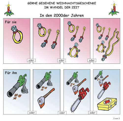 Cartoon: Weihnachtsgeschenke (medium) by JotKa tagged weihnachten,feiertage,geschenke,weihnachtsgeschenkt,schmuck,ring,armreif,collier,socken,krawatten,playboy,laubsauger,axt,kettensäge,verbandkasten,erste,hilfe,weihnachten,feiertage,geschenke,weihnachtsgeschenkt,schmuck,ring,armreif,collier,socken,krawatten,playboy,laubsauger,axt,kettensäge,verbandkasten,erste,hilfe