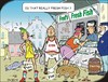 Cartoon: Fresh fish (small) by JotKa tagged leisure tourism tourist travel vacation sun beach sea marketplace market sales stand fish fishery fishing flounder fresh herring sport club