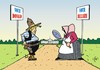 Cartoon: HIGH NOON (small) by JotKa tagged donald,trump,hillary,clinton,white,house,votings,wahlen,weisses,haus,washington,republikaner,demokraten,wahlkampf,usa