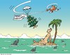 Cartoon: Inselwitz No xxx (small) by JotKa tagged insel,meer,schiffbruch,schiffbrüchiger,einsame,hai,haifisch,palme,ufer,strand,rettung,hilfe,not,notfall,weihnachten,weihnachtsbaum,weihnachtsgrüße,merry,christmas