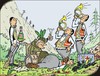 Cartoon: Jagdsaison - Hunting season (small) by JotKa tagged jäger jagdrevier jagdbeute jagdende jagdglück jagdsaison treiber knechte diener herren rollstuhl sekt champagner feier gewehr waffen jagdhorn blasinstrumente trompete trophäe bläser siegesfeier triumph wald berge täler ratten mäuse krähen vögel erste hilf