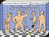 Cartoon: Training (small) by JotKa tagged bodybuilding kraftsport training körper körperbau potenz ausdauer anabolika doping dusche männer probleme neid frust muskel muskulatur ente duschhaube schwamm seife duschen gemeinschaftsdusche wasser