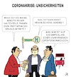 Cartoon: Verunsicherungen (small) by JotKa tagged coronakrise virus covid19 masken mund und nasenschutz maskenpflicht bus bahn einzelhandel rechtssicherheit experten kommissionen handel transport verkehr gesundheit