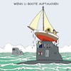 Cartoon: Wenn U-Boote auftauchen (small) by JotKa tagged seefahrt,schiffahrt,meere,ozeane,uboote,segler,hobby,regatta,freizeit,unfälle,wassersport