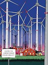 Cartoon: Wildwest in Nordwest (small) by JotKa tagged mensch natur umwelt windenergie rotoren einspeisung profit gewinnstreben gewinnmaximierung immobilien krankheiten strom erneuerbare energie stromtrassen wind umweltzerstörung landkreise eeg umlage strompreis