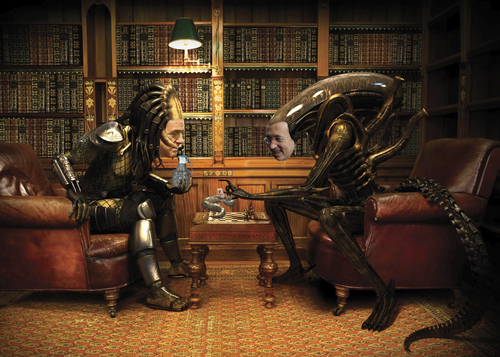 Cartoon: Alien vs Predator Scontro Finale (medium) by azamponi tagged berlusconi,fini,italy,pdl