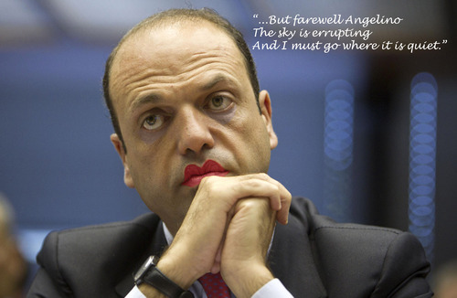 Cartoon: Depressive Mood (medium) by azamponi tagged alfano,berlusconi,resignation