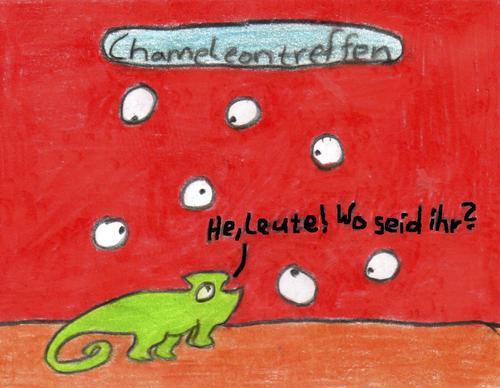 Cartoon: Chameleontreffen (medium) by Salatdressing tagged verstecken,versteckt,können,schützen,tiere,treffen,farbe,deckung,natur,chameleon