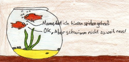 Cartoon: Fische im Aquarium (medium) by Salatdressing tagged fische,aquarium,blöd,dumm,spielen,kinder,kind,jugend,goldfisch,alltag,tag,hinten,amüsieren,spaß,klein,beschäftigung