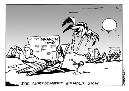 Cartoon: Die Wirtschaft erholt sich (medium) by Micha Strahl tagged micha,strahl,wirtschaft,wirtschaftskrise,finanzkrise,aufschwung,börse,kapital,finanzmarkt,prognose