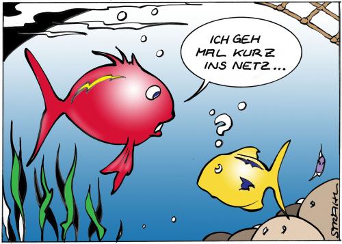 Cartoon: Kurz ins Netz (medium) by Micha Strahl tagged micha,strahl,internet,online,www,fische,,internet,www,online,technik,technologie,fortschritt,fische,netz,analogie,wasser,natur,fischfang,tiere,gefangen,fangen