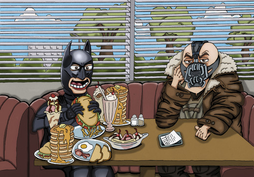 Cartoon: Batman and Bane (medium) by maxardron tagged batman,bane,darkknight,dark,knight,rises,darkknightrises,christopher,nolan,dccomics,superhero