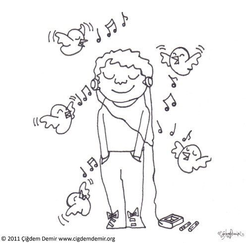 Cartoon: Bird Song (medium) by CIGDEM DEMIR tagged bird,demir,cigdem,song,music