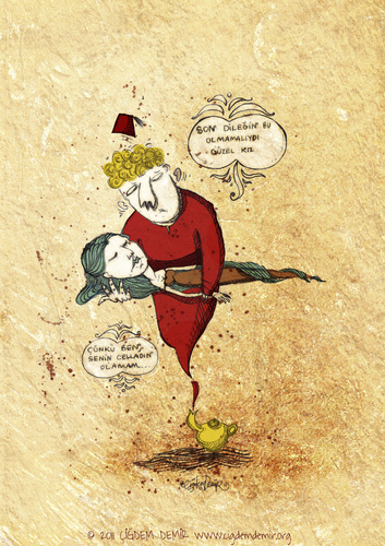 Cartoon: The Gin and the Girl (medium) by CIGDEM DEMIR tagged girl,woman,gin,executioner,lamba,the
