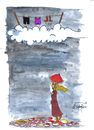 Cartoon: RAINDROPS FROM THE DRYING-LINE (small) by CIGDEM DEMIR tagged rain,raindrops,woman,person,human,people,nature,umbrella,red,cloud,sky,drying,line,dry,clothes