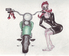 Cartoon: PinUp_moppet (small) by audrey tagged moppet,motorrad,frau,pinup,lippenstift