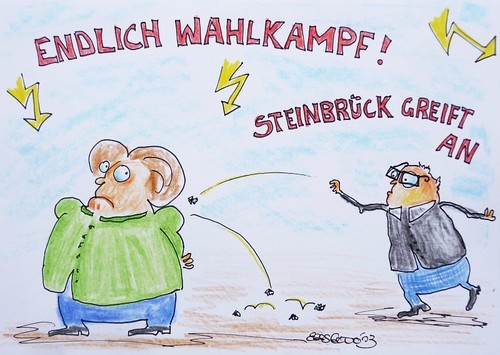 Cartoon: Endlich Wahlkampf! (medium) by Eggs Gildo tagged merkel,steinbrück,bundestagswahl
