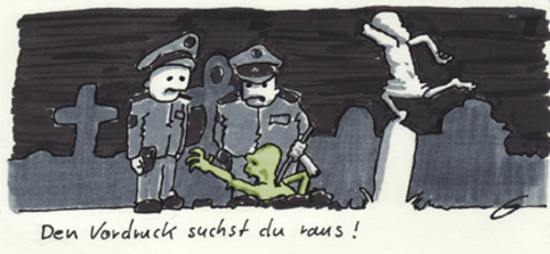 Cartoon: Formularhorror (medium) by bertgronewold tagged polizei,zombie,friedhof