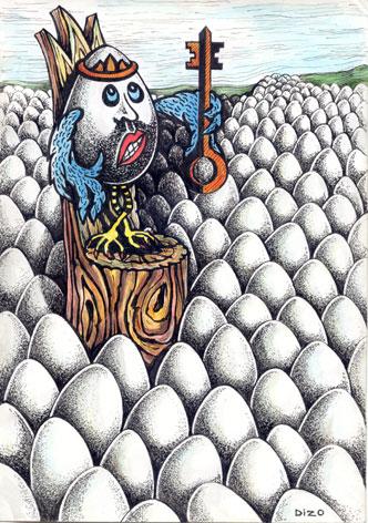 Cartoon: ARSEN DIZO2 (medium) by ARSEN GEVORGYAN tagged arsen,dizo2,,illustration,ei,könig,herrscher,schlüssel,vogel,tier,volk