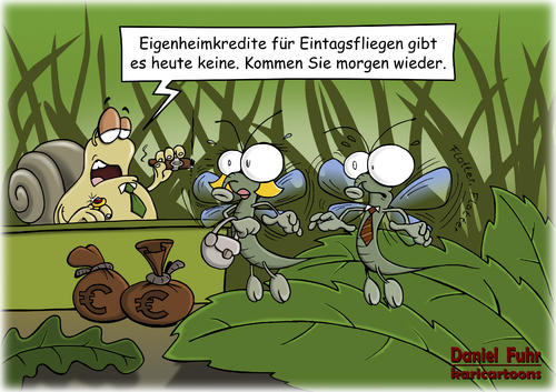 Cartoon: Eigenheimkredit (medium) by karicartoons tagged kredit,eigenheim,schulden,haus,schnecken,eintagsfliegen,bank,geld,insekten,subprime,krise,kredit,eigenheim,schulden,haus,schnecken,eintagsfliegen,bank,geld,insekten,subprime,krise