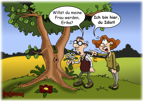 Cartoon: Erika (medium) by karicartoons tagged wut,wütend,verwechselung,sehschärfe,sehfehler,paar,sehen,nichts,moos,gabelung,fehlsichtig,fehler,brille,baummoos,baum,astgabel,ast,liebespaar,heiratsantrag,heiraten