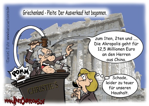 Cartoon: Griechenland Auktion (medium) by karicartoons tagged währung,schulden,pleite,inflation,haushalt,griechenland,geld,europa,euro,defizit,athen,akropolis,merkel,angela