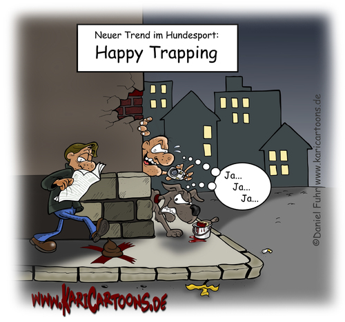 Cartoon: Happy Trapping (medium) by karicartoons tagged verschmutzung,schadenfreude,lauern,kot,hundesport,hundekot,stellen,falle,in,treten,tretmine,gehweg,straße,hundescheiße,scheiße,hundehalter,hundehaltung,köter,hund,cartoon,auflauern