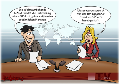 Cartoon: Herabgestuft (medium) by karicartoons tagged planet,geld,wirtschaftskrise,poors,and,standard,schuldenkrise,schulden,ratingagentur,krise,europa,eurokrise,euro,bonität,entdeckung,erdähnlich,nasa,nachrichten,markt,bonität,euro,eurokrise,krise,europa,ratingagentur,schulden,schuldenkrise,standard,wirtschaftskrise