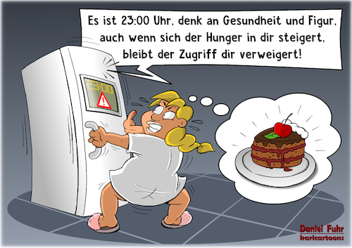 Cartoon: Smarte Kühlschränke (medium) by karicartoons tagged haushaltsgeräte,smart,kühlschrank,smarte,technik,hunger,diät,lust,auf,süsses,nachthunger,kontrolle,einmischung,zugriff,verweigert,abgesperrt,zugesperrt,gesundheit,gewicht,abnehmen,essen,haushaltsgeräte,smart,kühlschrank,smarte,technik,hunger,diät,lust,auf,süsses,nachthunger,kontrolle,einmischung,zugriff,verweigert,abgesperrt,zugesperrt,gesundheit,gewicht,abnehmen,essen