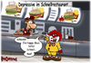 Cartoon: Depressive beim Schnellimbiss (small) by karicartoons tagged traurig niedergeschlagen fastfood hilfe mc donalds ronald donald clown schnellrestaurant burger depressiv depressive weinen heulen abhilfe glücklich unglücklich happy meal fast food