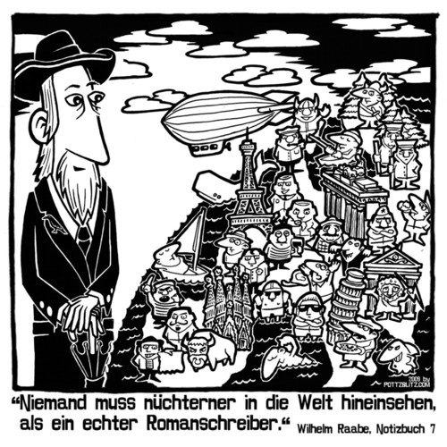 Cartoon: Wilhelm Raabe 1 (medium) by pottzblitz tagged raabe,schriftsteller,roman,schreiber,romanschreiber,braunschweig,kultur,literatur