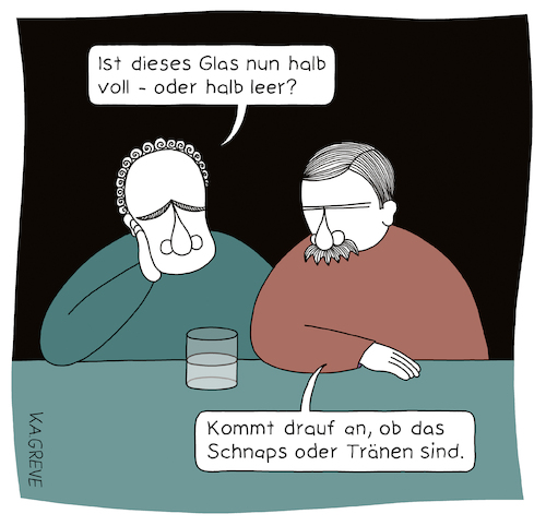 Cartoon: Schnaps oder Tränen (medium) by Katharina Greve tagged glas,halbvoll,halbleer,philosophie,psychologie,schnaps,tränen,optimist,pessimist,glas,halbvoll,halbleer,philosophie,psychologie,schnaps,tränen,optimist,pessimist